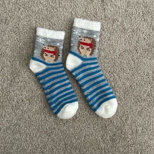 FLUFFY Striped Blue and Gray Socks with Character Design